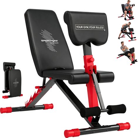 Banc de musculation réglable pour salle de sport à domicile. Pliable, 300 kg. Incliné/Décliné/Plat. 7 positions de dossier. (1/5)