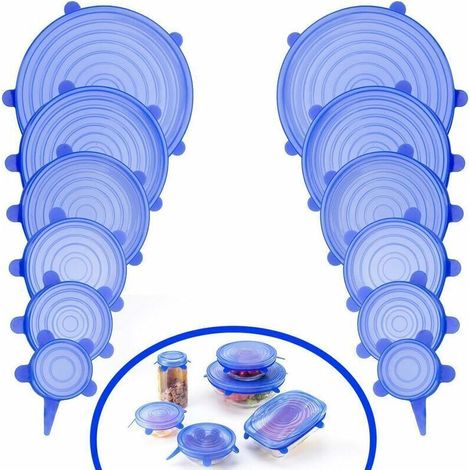 12 coperchi riutilizzabili in silicone elastico a tenuta stagna – Adatti per ciotole, frutta e contenitori (confezione da 12)