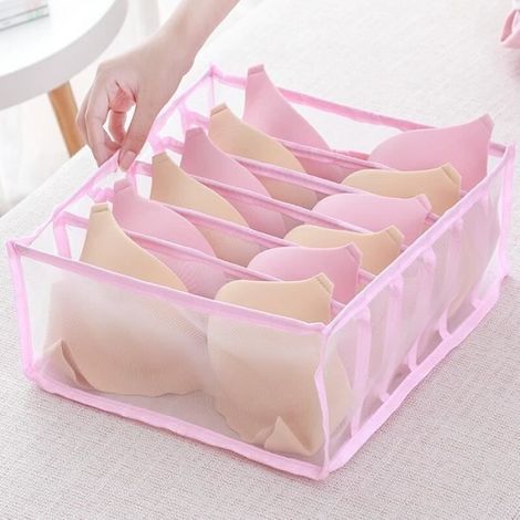 Boîte de rangement,Diviseur de tiroir de rangement de sous vêtements, boîtes de rangement de soutien gorge - Type Pink 6 grid-bra (1/4)