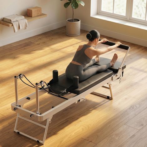 Pilates Reformer Pieghevole per Allenamento Domestico con 2 Elastici di Resistenza, Attrezzatura Fitness Portatile (1/5)