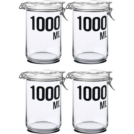 Lot 4 bocal hermétique à bouchon mécanique,pot de conservation,capacité 1000 ml-Diamètre 10 x Hauteur 20 cm -JUANIO (1/2)