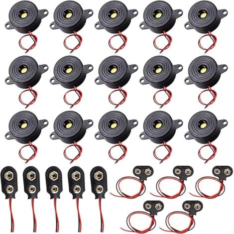 20 Pièces Électronique Alarme Buzzer, SFM-20B, 3-24V Electronic Buzzer Alarm Sounder + 9V Battery Snap Connector (5 Pièces T Type et 5 Pièces I Type)
