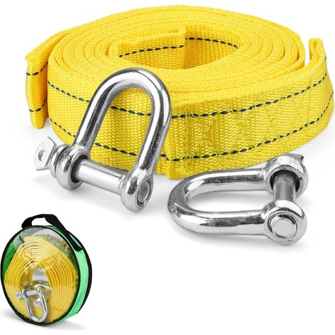 Sangle Remorquage, Corde de Remorquage Voiture Nylon, 4 m Elingue avec Bandes Réfléchissantes, Ruban Épaissi Double Couture, Équipé 2 Crochets, pour Voitures, Véhicules Tout-Terrain (1/5)