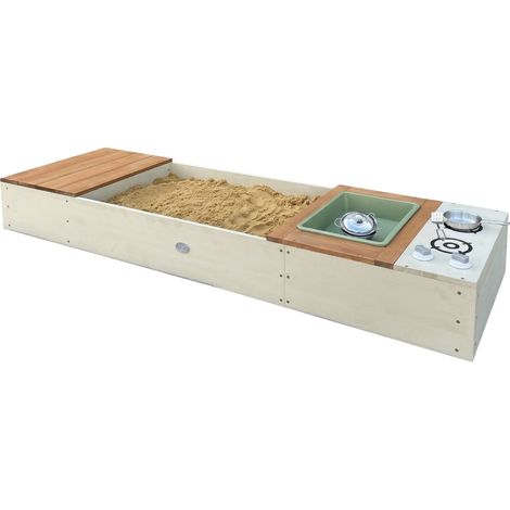 Axi Pippa Bac À Sable En Bois - Beige/Marron  Avec Cuisine, Banc, Assise Et Espace De Rangement – Set De Cuisine Jouet 6 Pièces  Avec Bâche De Fond Et Housse De Protection  160 X 50 X 20 Cm