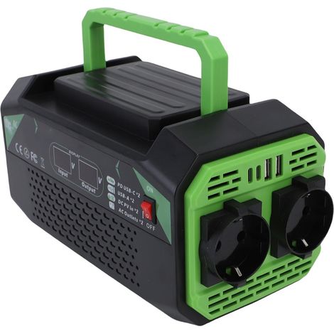 JSSEVN - Inversor de corriente para coche de 300 W, ABS, de CC de 12 V a CA de 220 V, con 2 puertos USB y 2 tomas de corriente tipo C, carga rápida para viajes y trayectos en coche. (1/5)