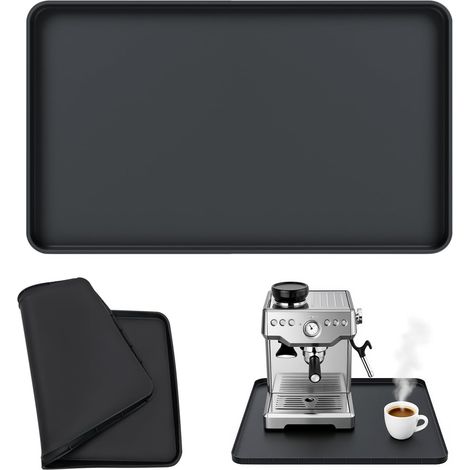 Tapis de machine à café en silicone de 45,7 x 27,9 cm avec bords surélevés, accessoires antidérapants pour machines à café automatiques, comptoir de cuisine et appareils électroménagers (noir) (1/5)