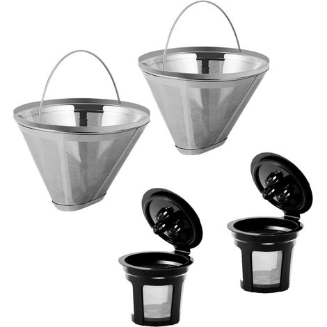 Geeignet für iCafila/Ninja CFP300 Kaffeemaschinen – Wiederverwendbarer Kaffeefilter – 2 K-Cups mit drei Löchern + 2 Edelstahl-Filtersiebe (1/5)