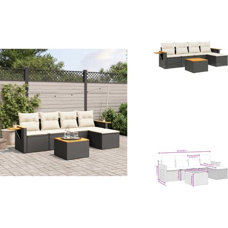 6-tlg. Garten-Sofagarnitur mit Kissen Schwarz Poly Rattan - Gartenmöbel - Gartensorte - Rattan Möbel - Outdoor Sofa - Lounge Set (1/3)