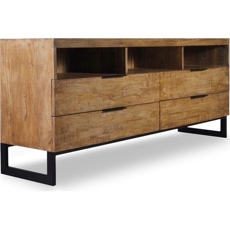 Meuble TV 150 cm - Bois Chêne Clair avec 4 Tiroirs