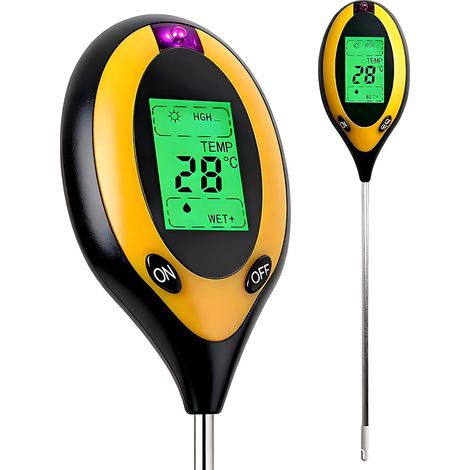 Medidor de pH, temperatura y luz 4 en 1 para suelo, jardín, césped, granja, uso en interiores y exteriores (batería no incluida). (1/5)