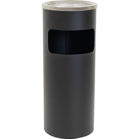 Abfalleimer mit Aschenbecher 30 L Schwarz Metall pulverbeschichtet Mülleimer Aschenbecher 2 in 1 (1/5)