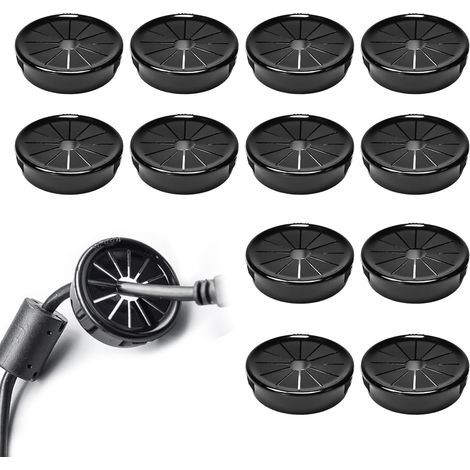 12 passe-câbles, clips de 40 mm de diamètre, passe-câbles ronds en nylon pour câbles de bureau, noirs (1/5)