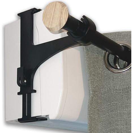Kit de 2 supports sans perçage rideaux pour coffre de volet - Spécial Caisson de volets roulants - Ajustable 14 à 24 cm - Noir mat