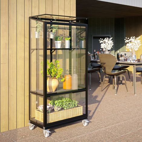 Vitavia Balkongewächshaus "Polis", schwarz, 3 mm ESG mit Rollfundament (1/5)