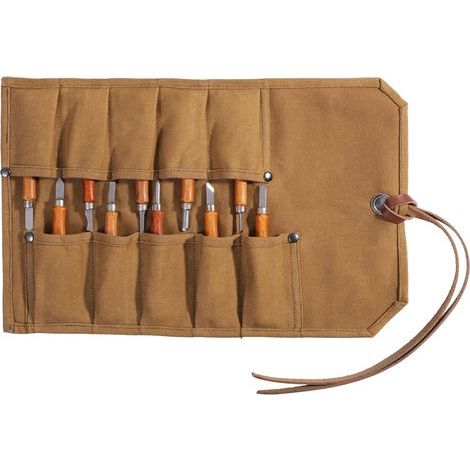 Sac à outils en toile cirée robuste, pochette enroulable pour ciseaux à bois, marteaux, bricolage et réparations quotidiennes (kaki)
