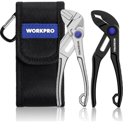 WORKPRO Jeu de 2 Mini Pinces100 mm avec Étui, Pince Multiprise et Pince-Clé Ouverture jusqu’à 25 mm, Acier Allié Haute Résistance, pour Espaces Restreints et Usages Polyvalents (1/5)