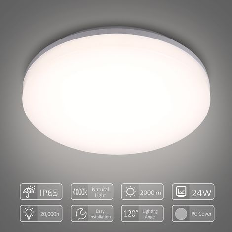 Tomshine Lámpara de techo LED 24W, IP65 resistente al agua y polvo, luz blanca neutra 4000K – Ideal para baño, cocina y pasillo (1/5)