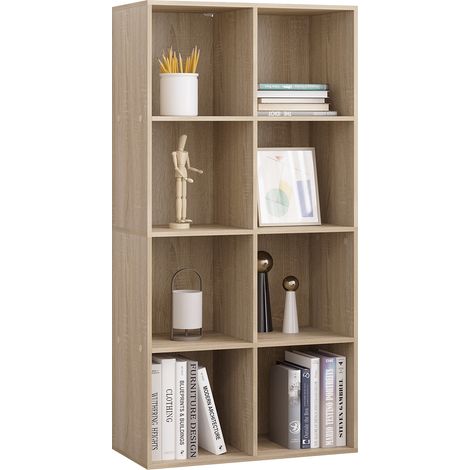 Bibliothèque WOLTU, Meuble de Rangement, Étagère de 8 Casiers, 60x29, 5x121cm, Chêne Clair