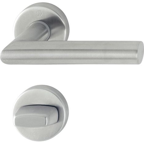 1 - Poignée de porte WC - Rosace avec bouton de condamnation - Acier inoxydable mat - Pour porte 37-42 cm