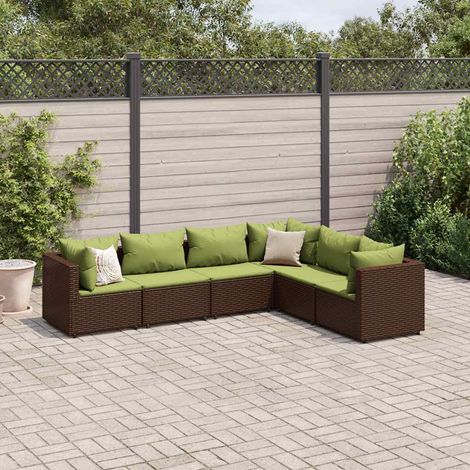 vidaXL Salon de jardin 6 pcs avec coussins Marron Résine tressée (1/5)