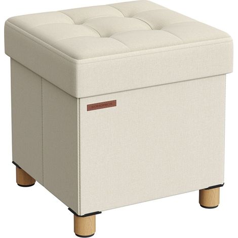 Pouf/sgabello contenitore con poggiapiedi panca pieghevole con contenitore 38 x 38 x 40 cm per soggiorno/camera da letto beige 120007289
