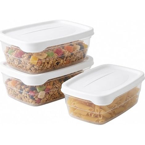 Lot de 3 boîtes de rangement avec couvercles transparents empilables hermétiques en plastique pour cuisine, maison, bureau, jouets (0,3 L : 9,5 × 13 × 7,7 cm) (1/3)