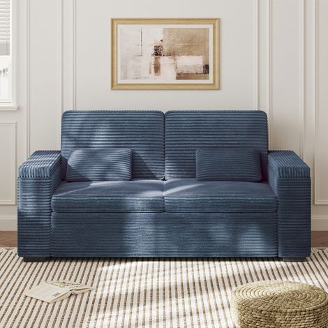 2-Sitzer-Sofa Modernes aus XXL-Rippsamt,Saphirblau,180cm,mit Armlehnen mit Stauraum (Höhe 84 cm),maschinenwaschbar