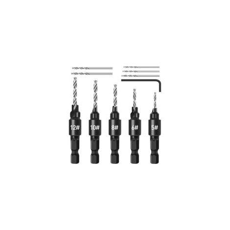 5-teiliges Anfasbohrer-Set, 1/4"-Schnellwechsel-Fräser-Set mit verstellbarem Sechskantschaft, austauschbare Fräser mit Sechskantschlüssel, Holzbearbeitungs-Bohrer-Set – Crezuo (1/4)