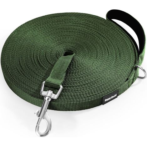 Dog Lead 20 m Green Durable Nylon, Padded Handle, 360° Rotatable Carabiner for Park, Beach or Clear Areas (1/5)