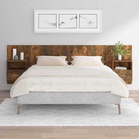 Testiera Letto con Comodini Rovere Fumo in Legno Multistrato vidaXL (1/5)