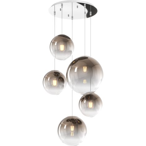 Lampadario Moderno Big Eclipse Metallo Cromo Vetro Bronzo 5 Luci E27