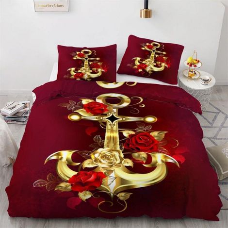Bettwäsche-Set 135x200 cm 2-teilig mit Anker-Motiv, 100% Mikrofaser, Reißverschluss
