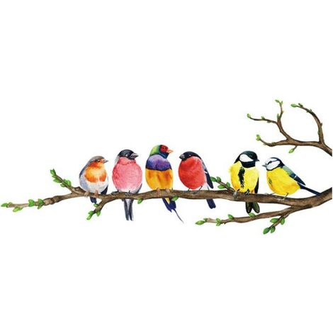 Décoration Murale Autocollante Oiseaux Sur Branche - Vinyle Écologique PVC - Pour Murs Fenêtres Meubles Miroirs - 1 Feuille (1/5)