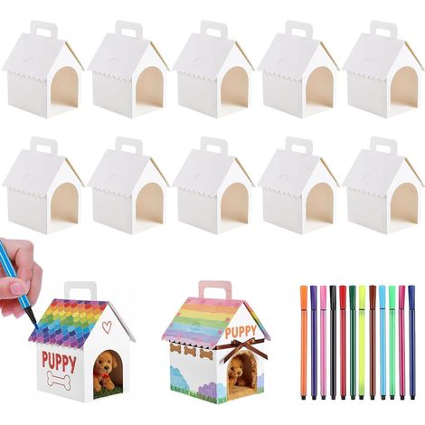Gansdnek 10 Stück niedliche, leere Geschenkboxen in Hausform, Geschenkboxen für Hundepartys, faltbare Geschenkboxen für Tieradoptionen, DIY-Party- und Bastelaktivitäten (1/5)