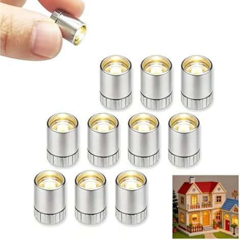 Set mit 10 Mini-LED-Lichterketten in Warmweiß, batteriebetrieben, silbernes Kunststoffgehäuse (ideal für Puppenhäuser, Bastelarbeiten, Papierlaternen, Partydekorationen).