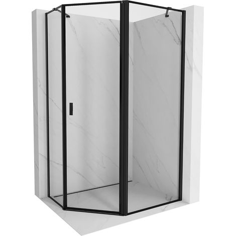 Mexen Mist cabina doccia asimmetrica a pentagono, anta destra 100 x 80 cm, cornice nera, nera - 8A8-100-080-70-70-P (1/5)