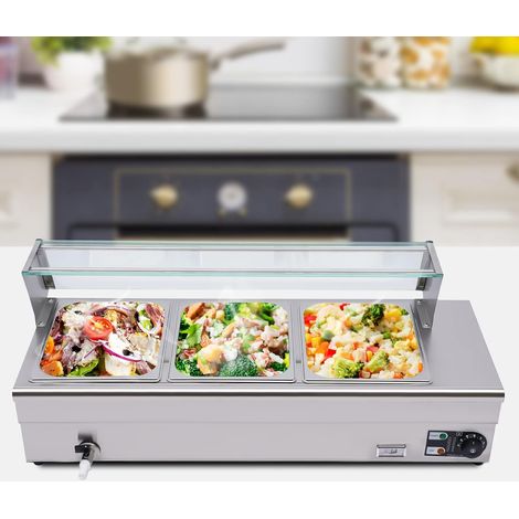 Elektrischer Speisenwärmer Chafing Dish Wärmebehälter Speisewärmer Restaurant,1200W elektrische Arbeitsplatte Lebensmittel Warmer 6.34 Quart mit gehärtetem Glasschild (1/5)