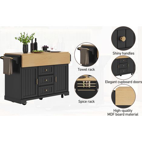 Compartiment de cuisine, armoire à couverts, armoire de buffet de 120 x 40 (80) x 95 cm. Voiture de cuisine rétractable, dotée de roulettes. Équipée d’une porte sur les deux côtés (1/5)
