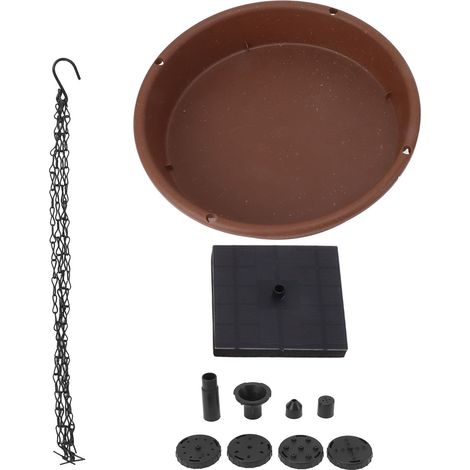 Fontaine à oiseaux solaire suspendue ronde 1,4 W avec pompe et 6 buses, kit de bain d'oiseaux à monter soi-même pour jardin, cour ou parc. (1/5)