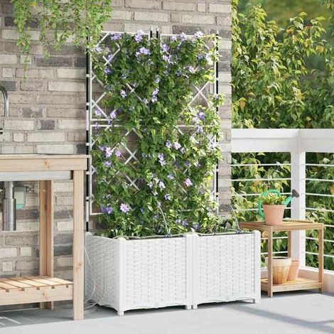 42002919 Cache-pot de jardin 2 pcs Blanc Acier (1/5)