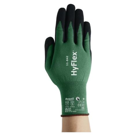 Gants de manutention Ansell HyFlex 11-842, Taille 5, Résistant à l'abrasion, usage général, 1 Paire, Vert ( Prix pour 1 paire )