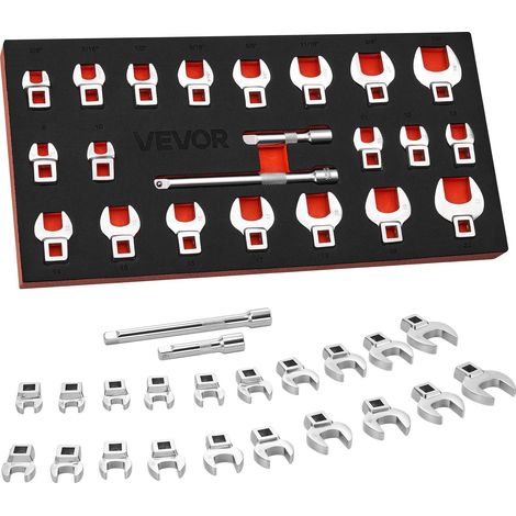 Jeu de 22 Clés à Patte d'Oie Entraînement 3/8'' Métriques et SAE, Clé à Fourche en Acier Allié Cr-Mo, Plateau de Rangement, Double Marquage sur Clés et Plateau, pour Entretien et Réparation Auto (1/5)