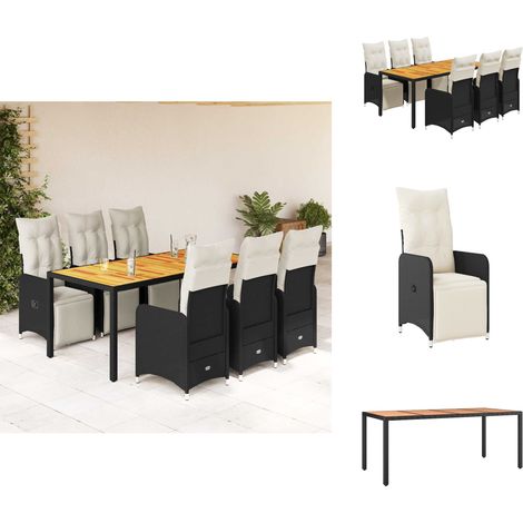 7-tlg. Garten-Bistro-Set mit Kissen Schwarz Poly Rattan - Bistro Set - Bistro Sets - Bistroset - Garten Bistro Set (1/5)