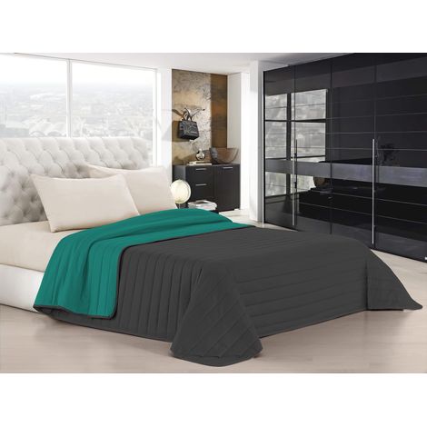 Trapuntino Estivo Linea Elegant Made in Italy Copriletto Stampato in Morbida Microfibra - Trapunta Primavera Estate Mezza Stagione - Piazza e Mezza 220x270cm, Grigio Scuro/Acqua (1/5)