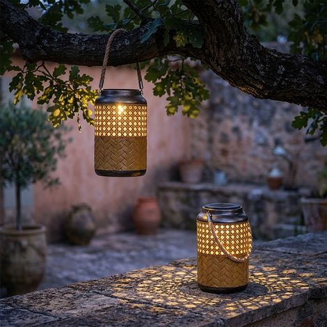 Outdoorleuchte Solar Laterne Außen Boho Deko Solarleuchte Solarlaternen für Außen Garten, hängend stehend, LED, DxH 12 x 16 cm, 3er Set