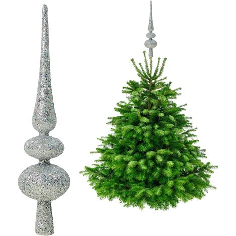 Adorno para árbol de Navidad plateado - Adorno para árbol de Navidad con purpurina de 29 cm (1/5)