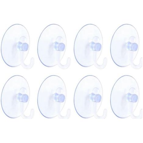 Lot de 8 crochets à ventouse transparents pour serviettes et fenêtres, ultra-résistants (charge maximale 2 kg), pour la salle de bain, la porte ou la cuisine. (1/5)