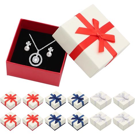 12 Pièces Petite Boite a Bijoux, Boîtes-cadeaux de bijoux avec couvercles,Boîtes cadeaux de bijoux en papier carré avec nœud pour collier/boucles d'oreilles/bague bijoux affichage (1/5)