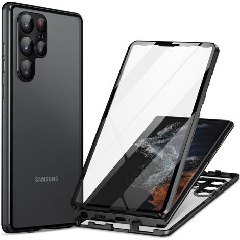 Custodia magnetica a doppio vetro per Samsung Galaxy S24 Ultra, nera. (1/2)