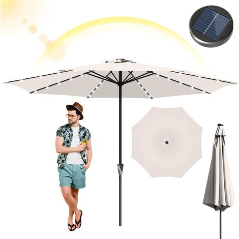 TolleTour Sonnenschirm 3,5 m mit LED-Beleuchtung – Großer Gartenschirm für Terrasse & Garten, cremeweiß